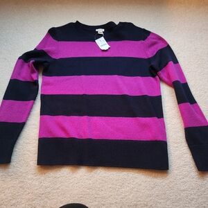 J Crew nwt purple and navy striped sweater. Size small.